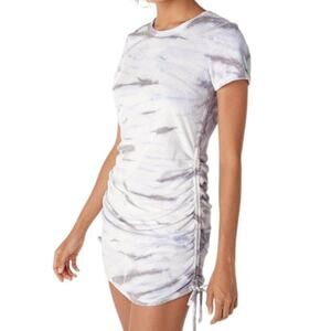 Victorias Secret Pink Beach Terry Dress Women L Gray Tie Dye Ruched Side Coastal